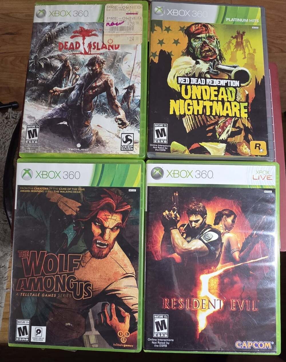4 Xbox 360 Lot Dead Island, Wolf Among Us, Undead Nightmare, Resident Evil 5